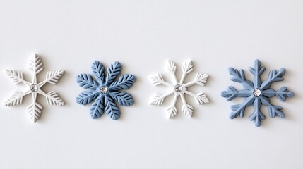 Sticker - exquisite light blue snowflakes embellished with white rhinestones set against a pristine white backdrop for winter decoration ideas