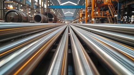 Poster - Stainless steel large diameter pipe production at large factory, industrial workshop.