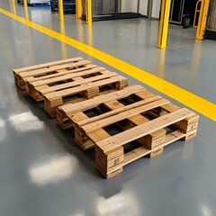 Wooden pallets arranged in a warehouse space