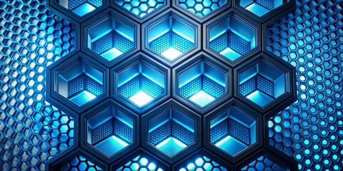 Poster - Hexagon Mesh Silhouette with Blue Background and Spot Lights for Stunning Visuals