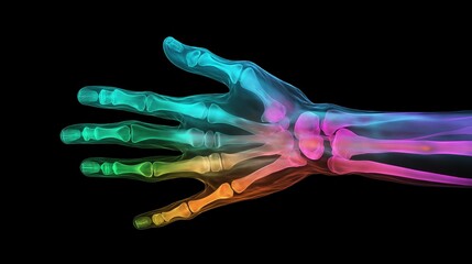 a hand with a rainbow colored skeleton