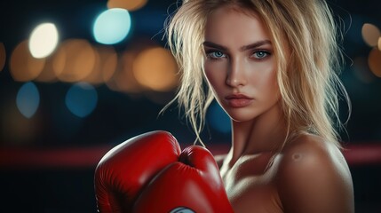 Wall Mural - a beautiful blonde woman in boxing gloves