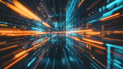 Web development concept with abstract high speed technology POV motion blur. 