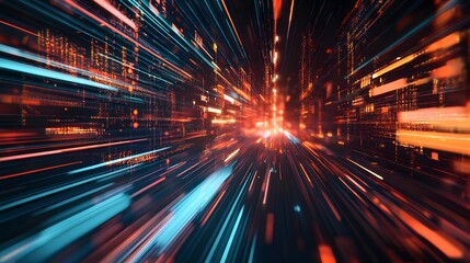 Web development concept with abstract high speed technology POV motion blur. 