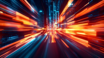 Web development concept with abstract high speed technology POV motion blur. 