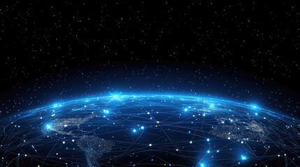 Fototapete - The artwork features an abstract depiction of Earth, emphasizing global networks and cyber technology in a dark setting