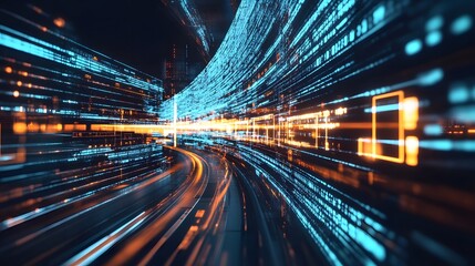 Web development concept with abstract high speed technology POV motion blur. 