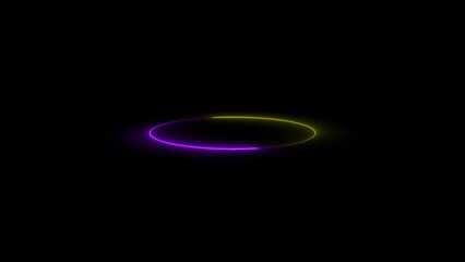 Round circle picture frame with two tone neon color shade motion graphic on black background. Neon  light moving for overlay element. Neon circle illustration.