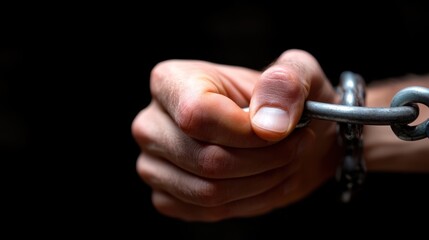 Intimate close-up of a hand clasped in handcuffs capturing the weight of restraint and captivity in high detail.