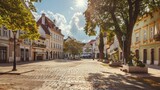 Traditional market square in a European city with historical facades