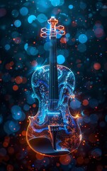 Wall Mural - A glowing violin surrounded by colorful bokeh lights, creating a vibrant and artistic atmosphere.