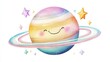 © Newstep - A cheerful cartoon planet with a smile, surrounded by colorful stars, perfect for children's illustrations and joyful designs.