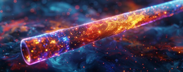 Wall Mural - A vibrant, cosmic tube of stars and nebulae floats through a surreal space background, showcasing a dazzling blend of colors and celestial elements.