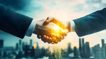 Business partnership handshake with a glowing effect