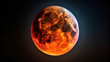 Wall Mural - A lunar eclipse is visible in the dark night sky with a reddish hue from the moon, full moon, red moon