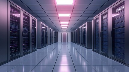 Modern high-tech server rooms with powerful database 