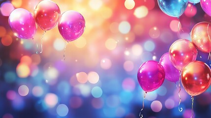 Vibrant birthday party or holiday background with colorful balloons, streamers, and confetti - ideal for celebration themes, event decor, and festive invitations