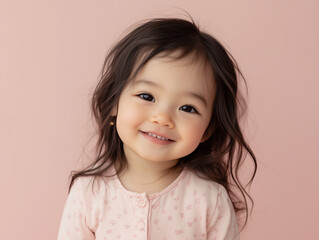 Half-body portrait a girl at 4 years old kid in playful pajamas, set against a cute background