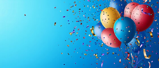 Wall Mural - vector illustration of party balloons with confetti and flag ribbons - perfect celebration backgroun