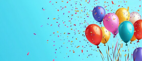 Wall Mural - vector illustration of party balloons with confetti and flag ribbons - perfect celebration backgroun