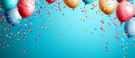 Wall Mural - vector illustration of party balloons with confetti and flag ribbons - perfect celebration backgroun