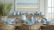 © Manganese - Blue and White Kitchen Table Decor with Ocean View.