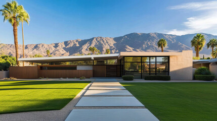 Palm Springs mid-century modern homes with mountains in the background