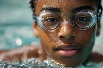 Poster - Swimmer taking a break while swimming practice, Generative AI