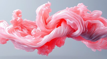Poster - Pink abstract waves flowing gracefully against a soft gray backdrop, creating a striking visual contrast, evoking a sense of movement and fluidity in design.