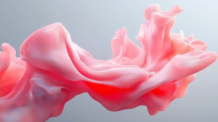 Poster - Pink abstract waves undulating gracefully in a soft gray backdrop, creating a harmonious blend of color and form that evokes a sense of fluidity and tranquility.