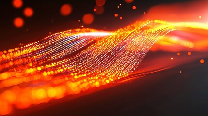 Poster - Futuristic Abstract Wallpaper, vibrant orange light lines create a dynamic digital backdrop, blending technology and imagination for a stunning visual experience.