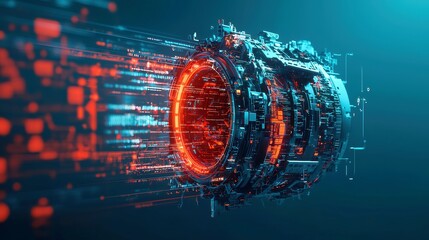 Poster - Digital Evolution, an abstract depiction of contemporary technological advancements, featuring futuristic graphics and a dedicated space for informative text.