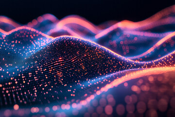 Poster - Colorful digital waves of light illuminated in a dark space