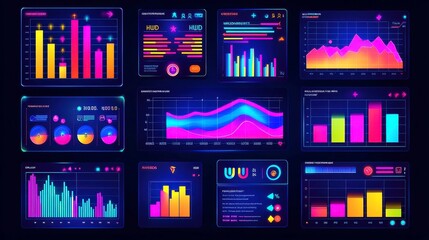 Poster - Futuristic HUD Interface Elements, sleek graphical user interface components featuring callouts, headers, frames, arrows, pointers, circles, targets, and dialog boxes for immersive game design