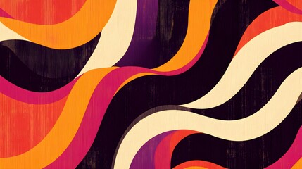 Poster - Abstract geometric pattern with wavy lines in red  orange  and cream transparent background