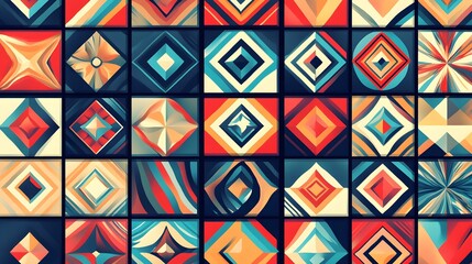 Poster - Abstract Geometric Pattern Tile Mosaic Red Blue Yellow Design