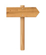 © backup16 - 3d wooden signboard vector illustration. Realistic wood sign post. Blank arrow with wood texture, plywood road pointer. City guidance.