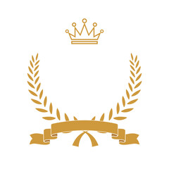 gold award laurel wreath with ribbon, crown and empty place for name of winner. champion reward vect