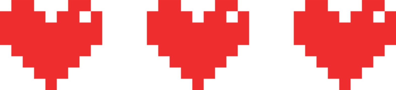 Three red hearts are shown in a pixelated style