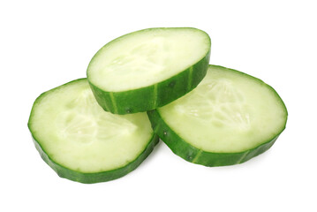 Canvas Print - Slices of fresh cucumber isolated on white