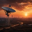 © Firas - A satellite dish against a sunset sky. The satellite dish is a symbol of communication and technology.