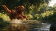 © saadamjadartworks - Irish Setter Dog Running Alongside a River