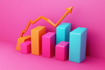 Colorful bar chart with arrow pointing up, indicating growth or progress.