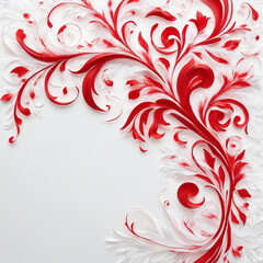 White paper background with red flourishes and copy space