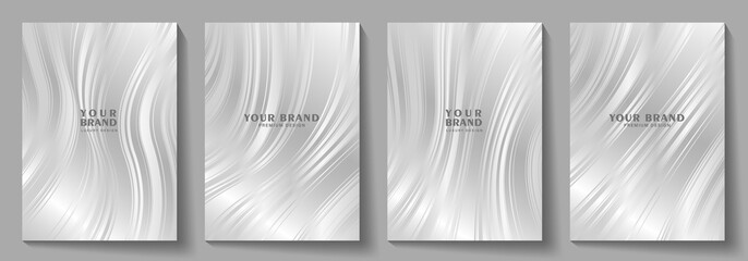 Elegant cover design set with wavy silver modern luxury vector art background. Christmas premium fashionable template for cover design, invitation, flyer, wedding card, note book, menu design.