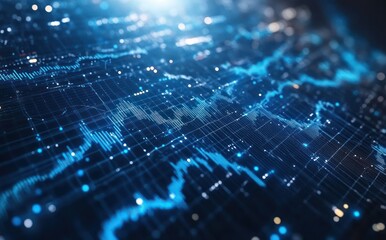 Poster - abstract digital data visualization of blue graphs