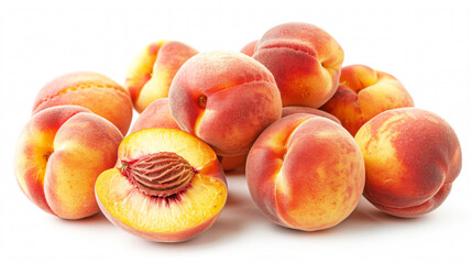 Wall Mural - A collection of ripe peaches showcasing natural colors and textures isolated on white