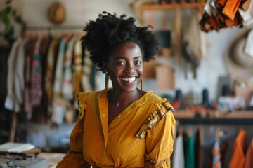 Wall Mural - Portrait of a smiling female fashion designer in store