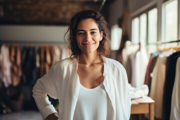 Wall Mural - Portrait of a smiling female fashion designer in store