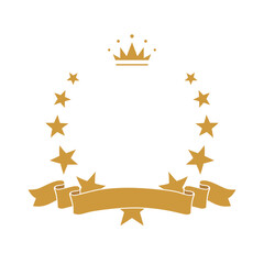 Wall Mural - gold award star laurel wreath with ribbon, crown, empty place for name of winner. champion reward ve